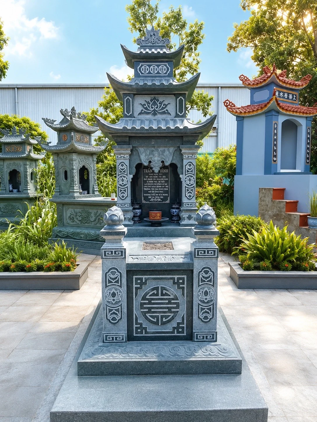 Mẫu mộ đá 3 mái tham khảo 4 – Đá Huy Tiệp